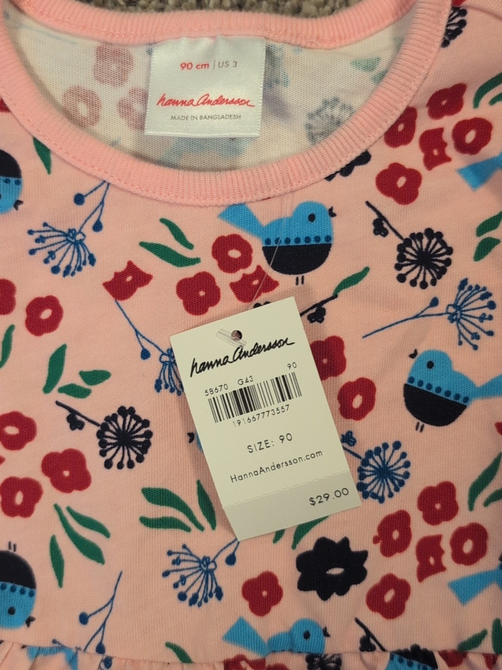 HA Pink Floral & Bird Long Sleeve Toddler Dress/Tunic - Picture 3 of 5